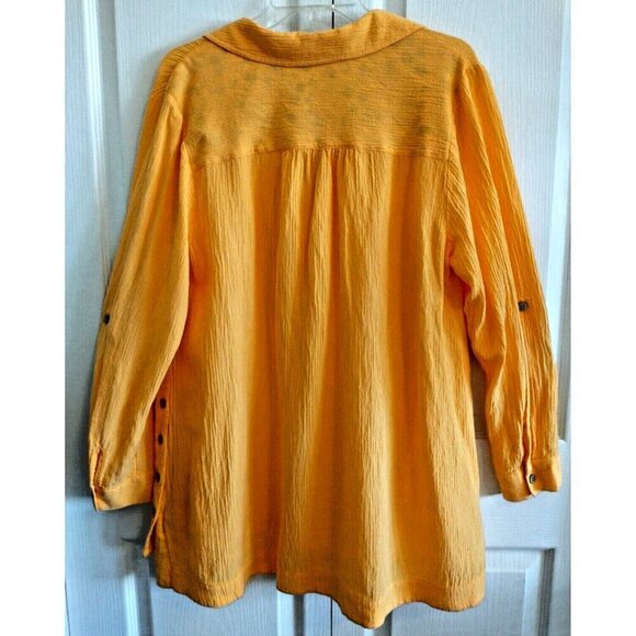 Soft Surroundings Sorano Tunic Top Melon Orange Gauze Roll Tab Buttons - Large - Picture 6 of 8